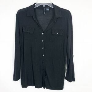 Saint Tropez West Button Down Black Top Size S